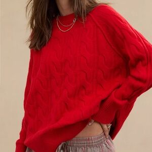 Aerie unREAL red Cable Crew Sweater XXS